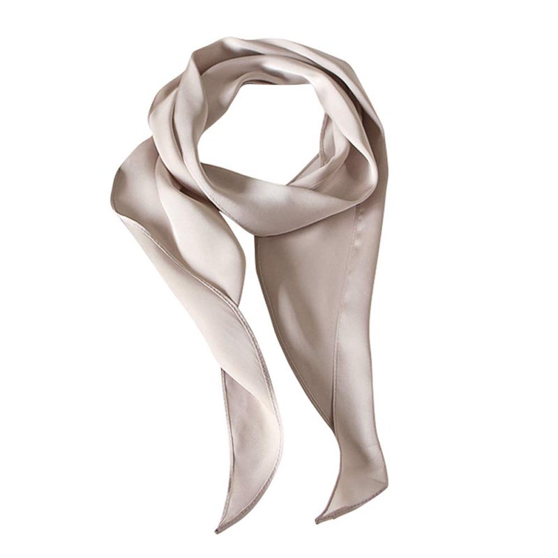 GERINLY Silk Skinny Scarf 1950s Hair Tie Scarf Solid Silver Neckerchief for Uniform Vintage Theme Party Accessories (Grey Silver) - Image 1